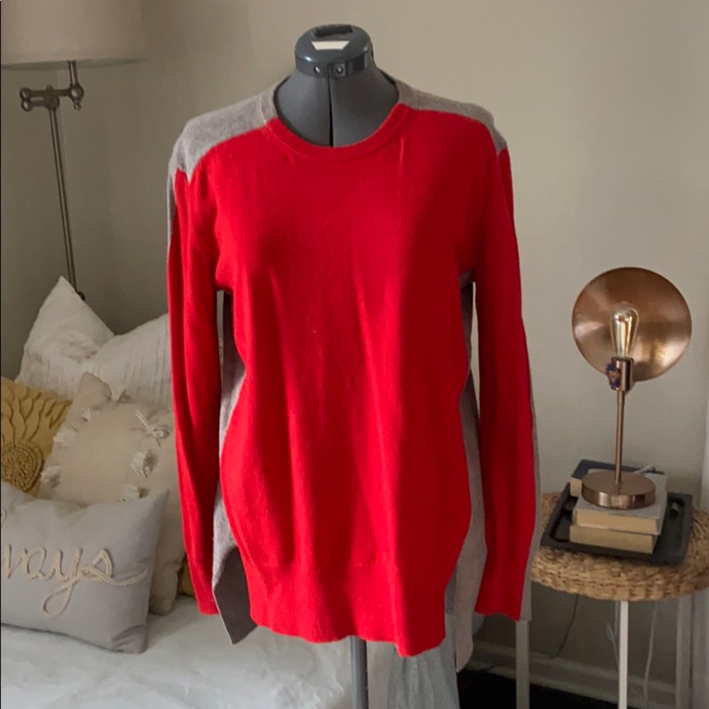 J Crew Red Grey color block wool sweater tunic